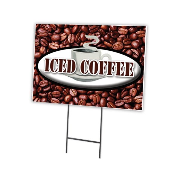 Signmission Iced Coffee Yard Sign & Stake outdoor plastic coroplast window, C-1216-DS-Iced Coffee C-1216-DS-Iced Coffee - main